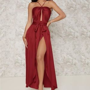 Red satin dress